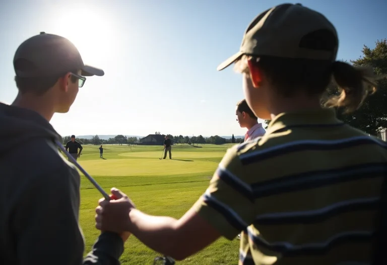 Young golfers practicing on the course during a match