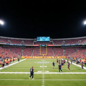 Crowd cheering at a high school football game