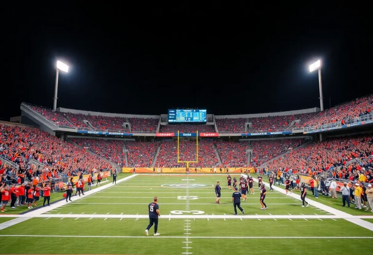Crowd cheering at a high school football game