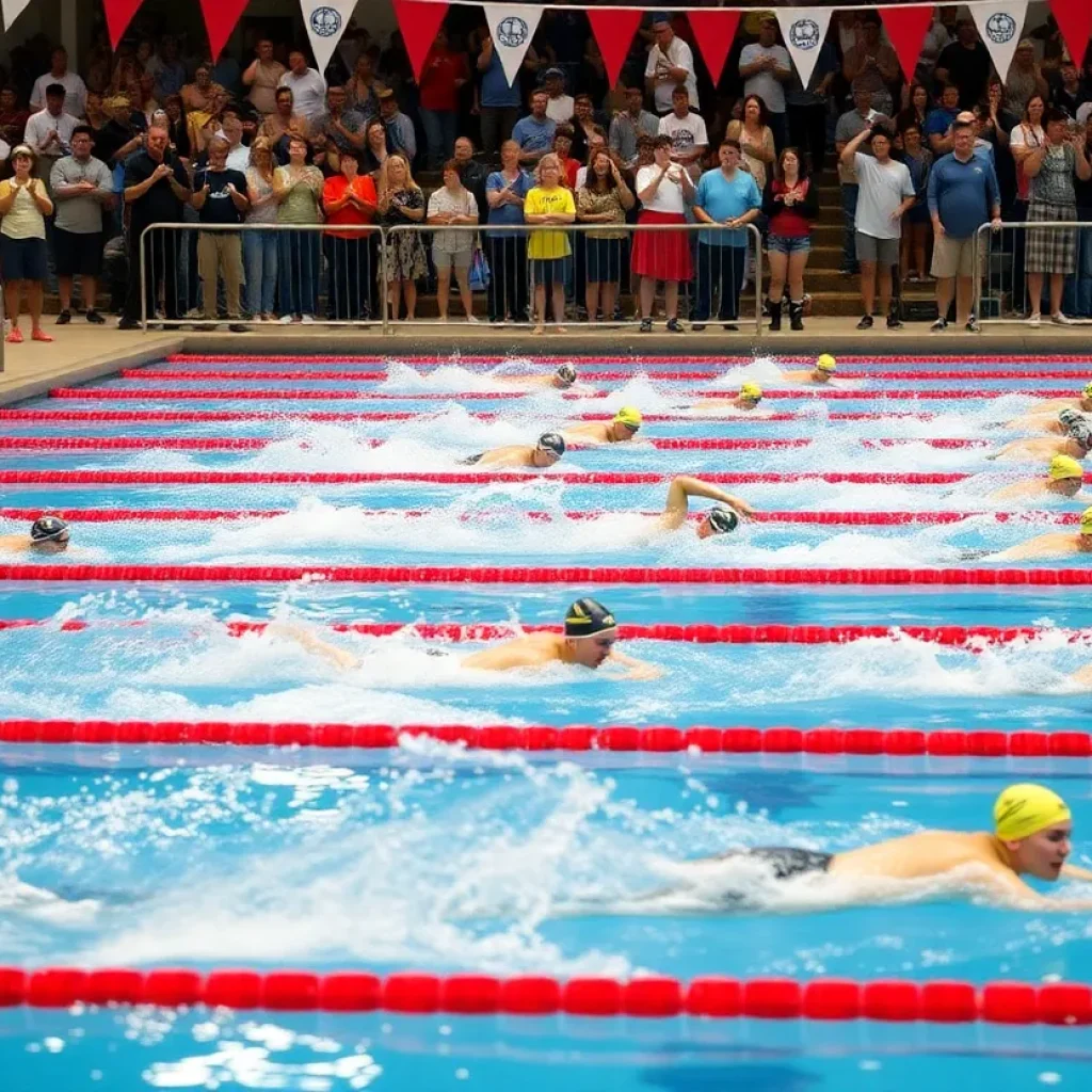 Swimmers competing in a high school swim meet