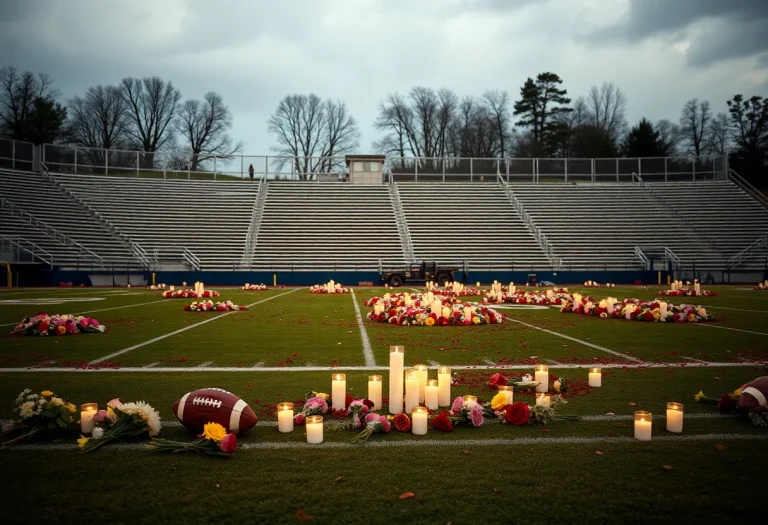 Memorial setup at Corrigan football field