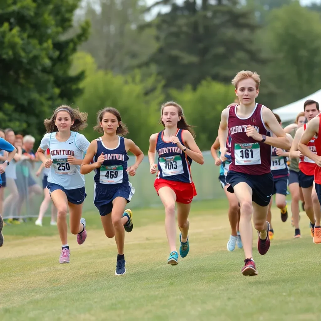 Athletes competing in a high school cross country race.