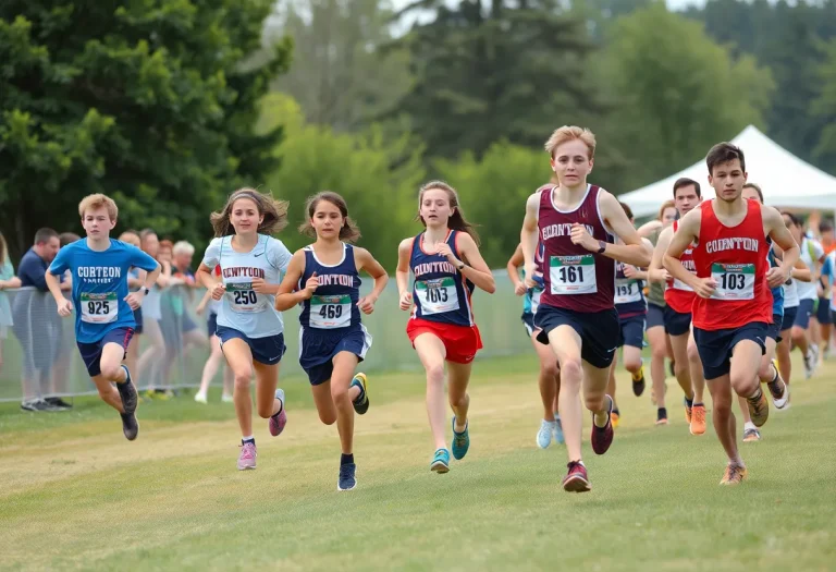 Athletes competing in a high school cross country race.