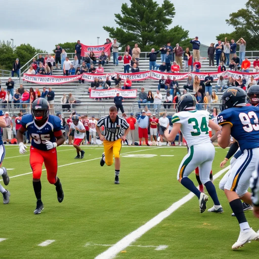 High school football players in action during a game in Dallas-Fort Worth