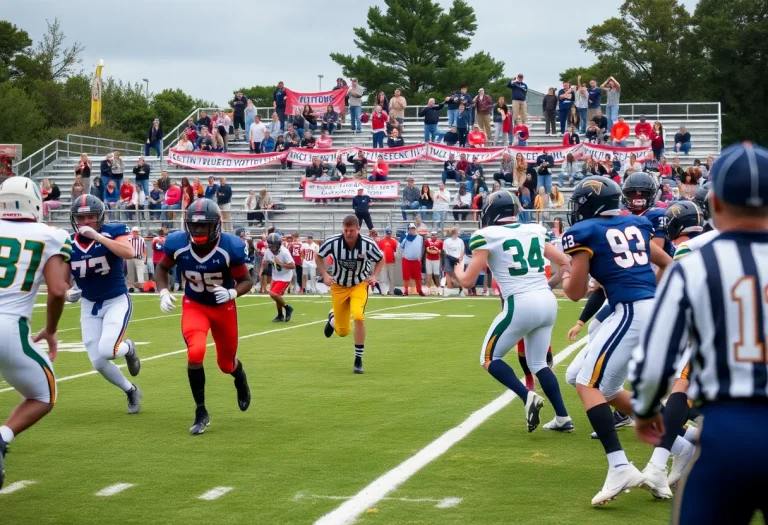 High school football players in action during a game in Dallas-Fort Worth