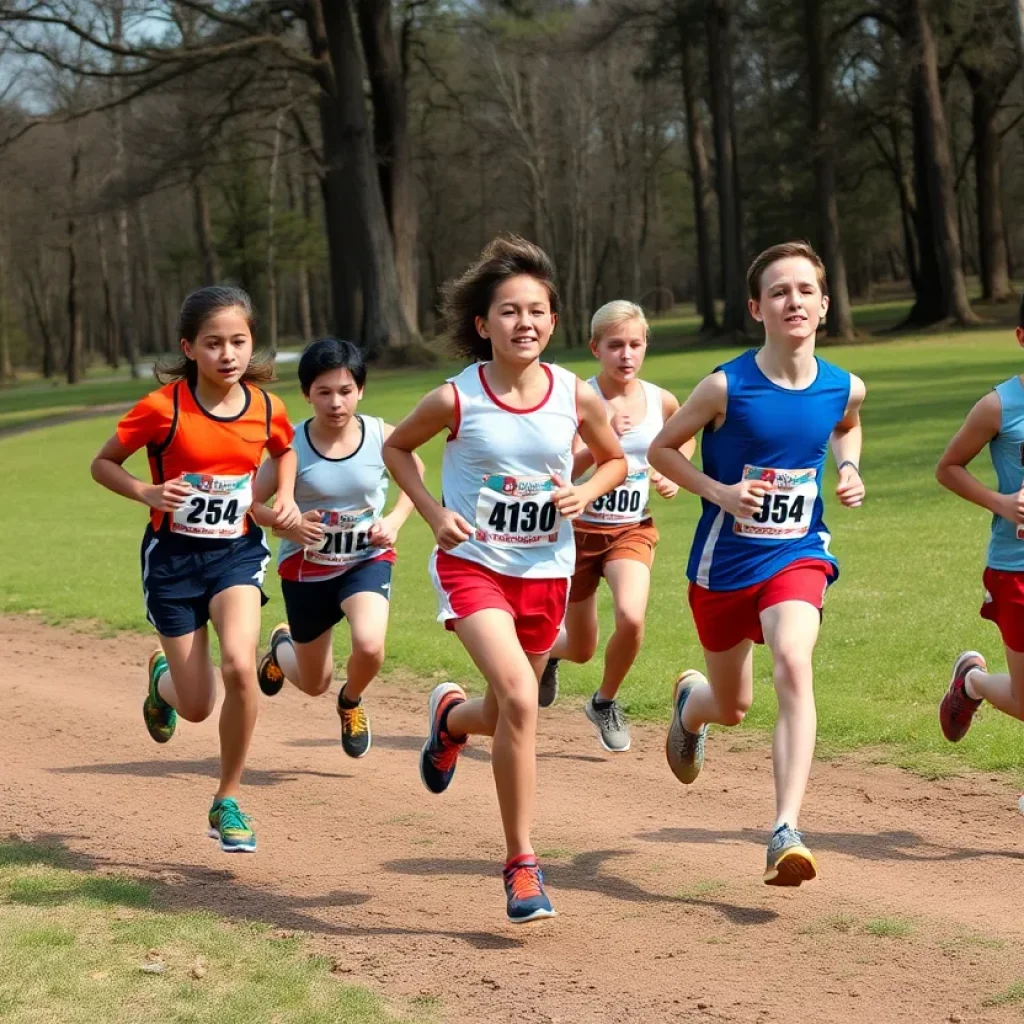 Cross country runners in action at a district meet