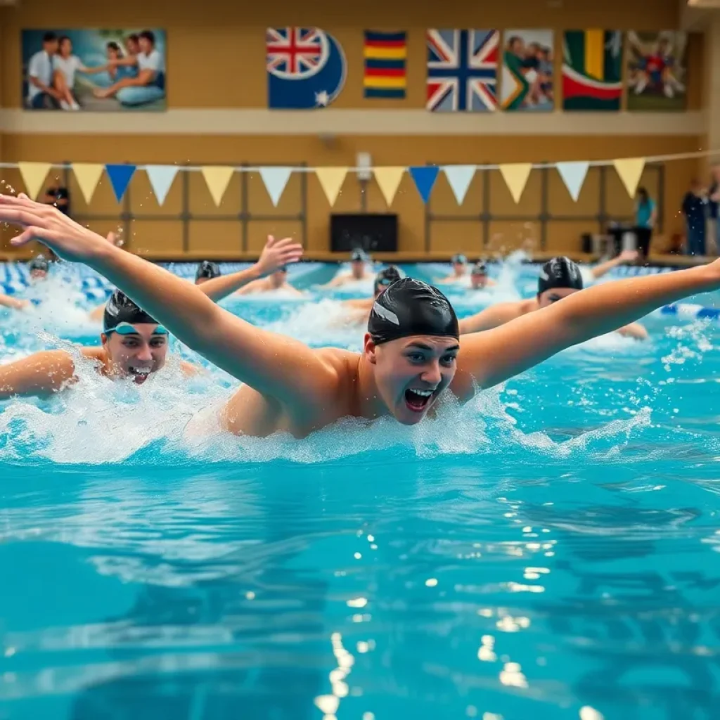 Duke Women's Swimming Team competing in a swimming event