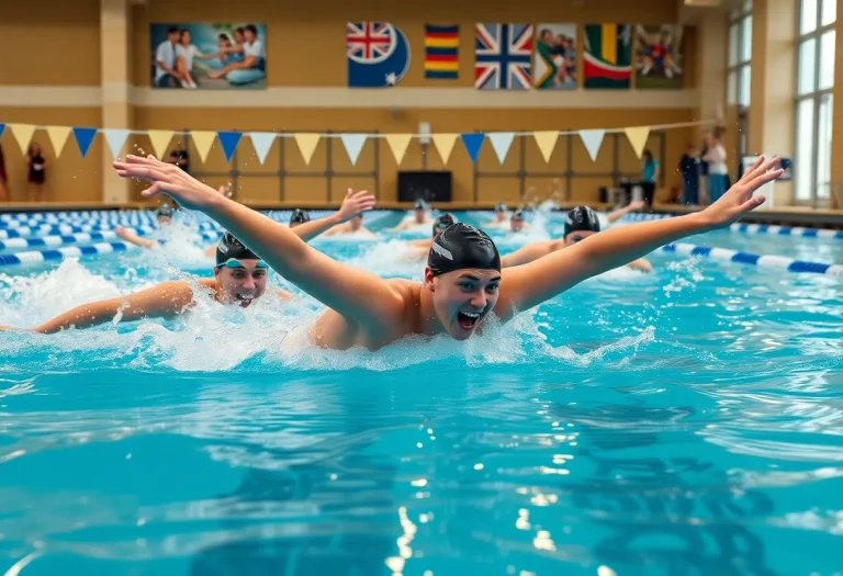 Duke Women's Swimming Team competing in a swimming event