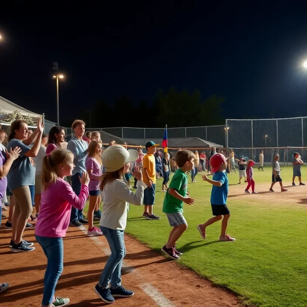 Children enjoying softball activities at East Greenwich Softball Night