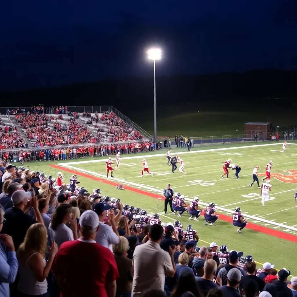 High school football players competing under stadium lights in East Tennessee.