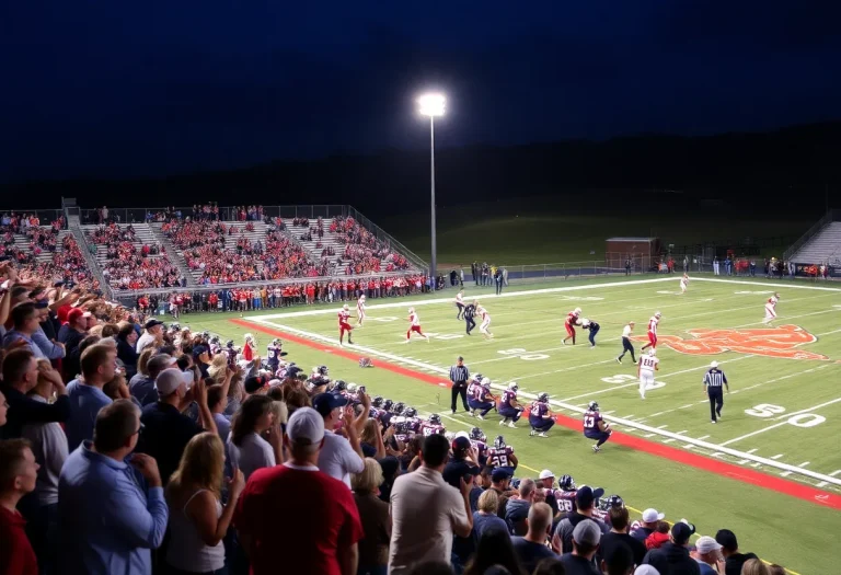 High school football players competing under stadium lights in East Tennessee.
