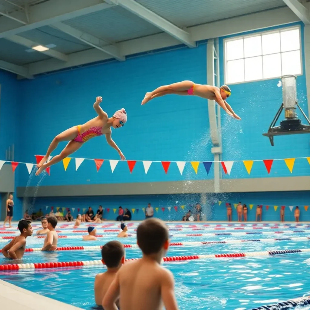 Swimmers and divers from Edwardsville High School competing at the Swim For Hope Meet.