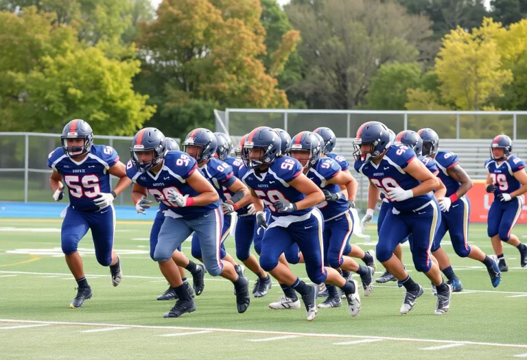 High school football players in action during a game in El Paso.