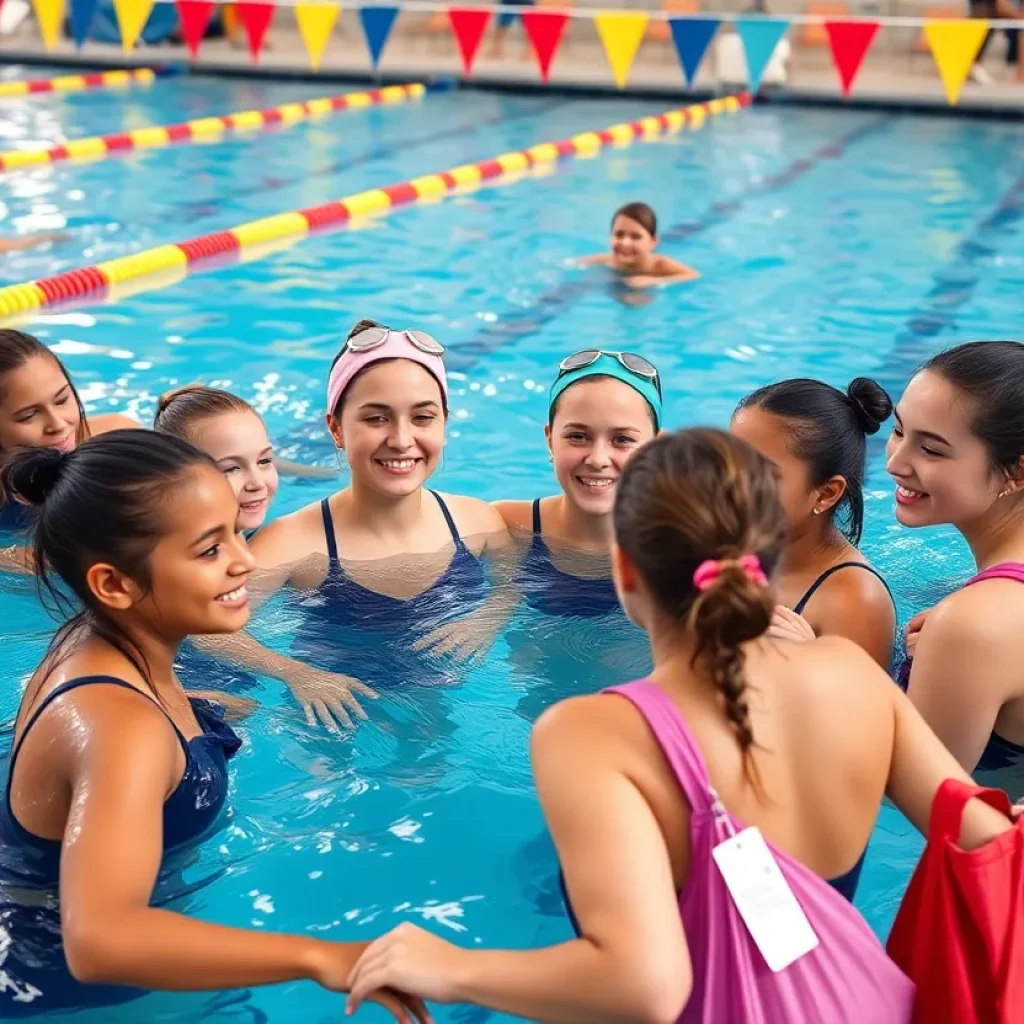 Elmira High School girls swimming team in action at the pool