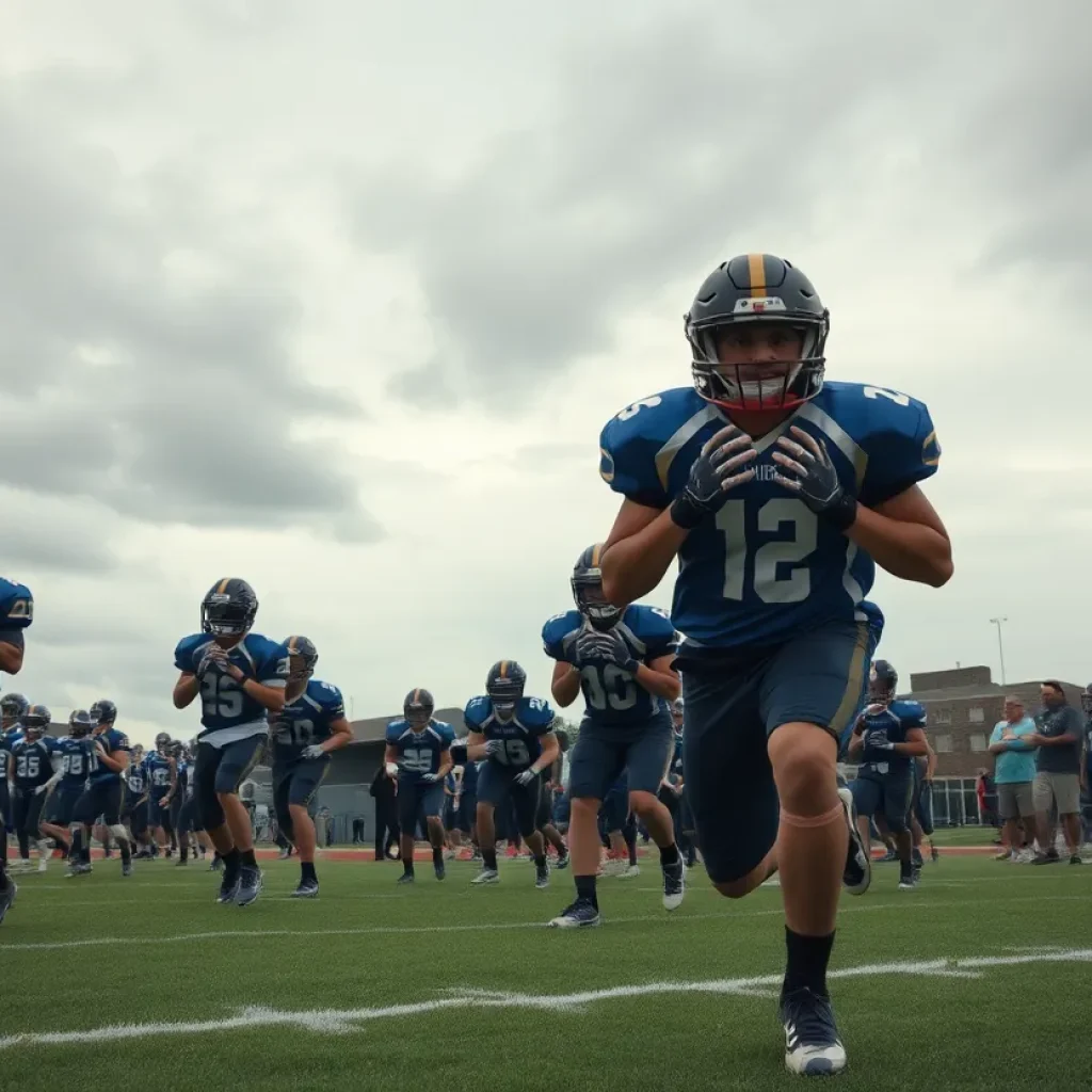 Fairfax High School football team practicing on field