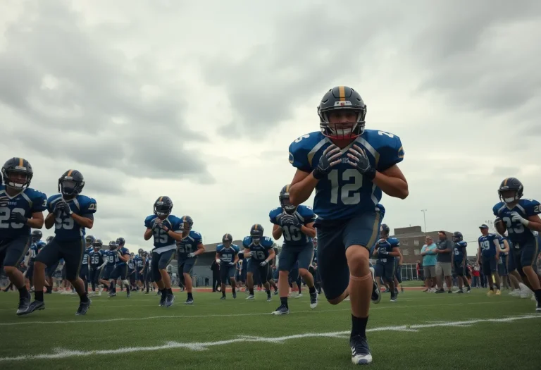 Fairfax High School football team practicing on field