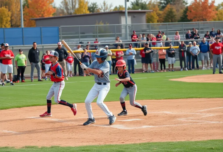 Young baseball athletes showcasing their skills during a fall showcase