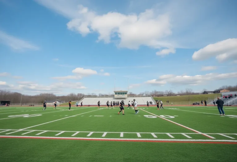 High school football players practicing on a field in Fox Chapel, Pennsylvania