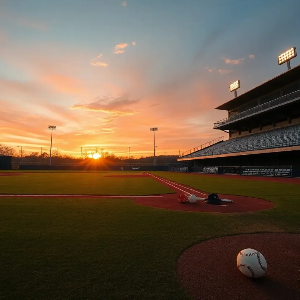 Baseball field at sunset, representing a coach's legacy.