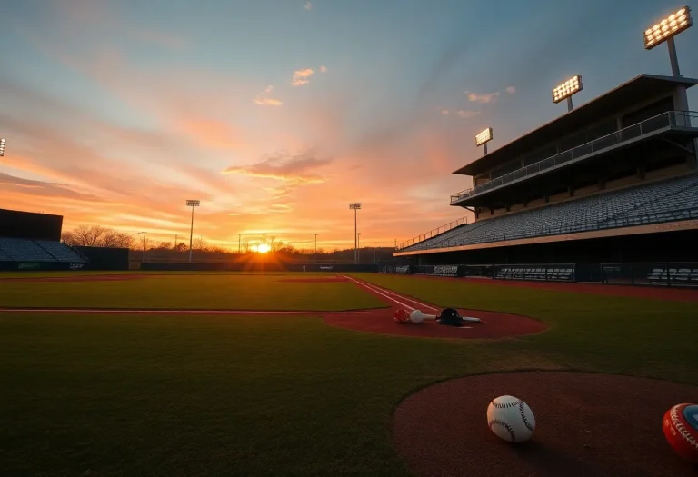 Baseball field at sunset, representing a coach's legacy.