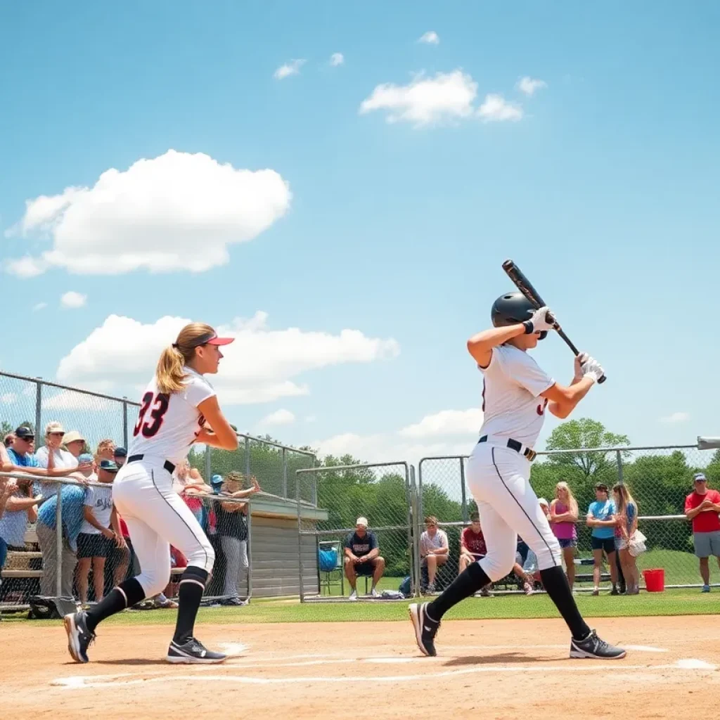 Players competing in a Georgia high school softball game