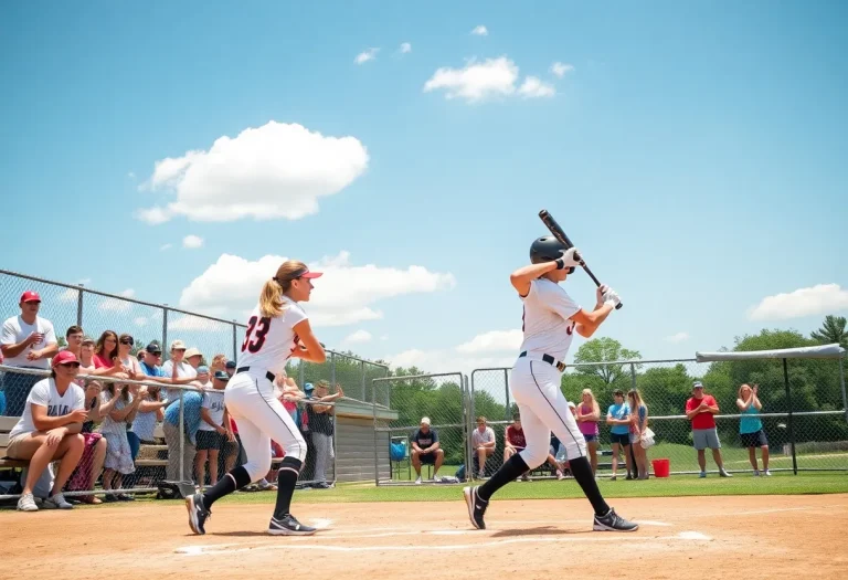 Players competing in a Georgia high school softball game