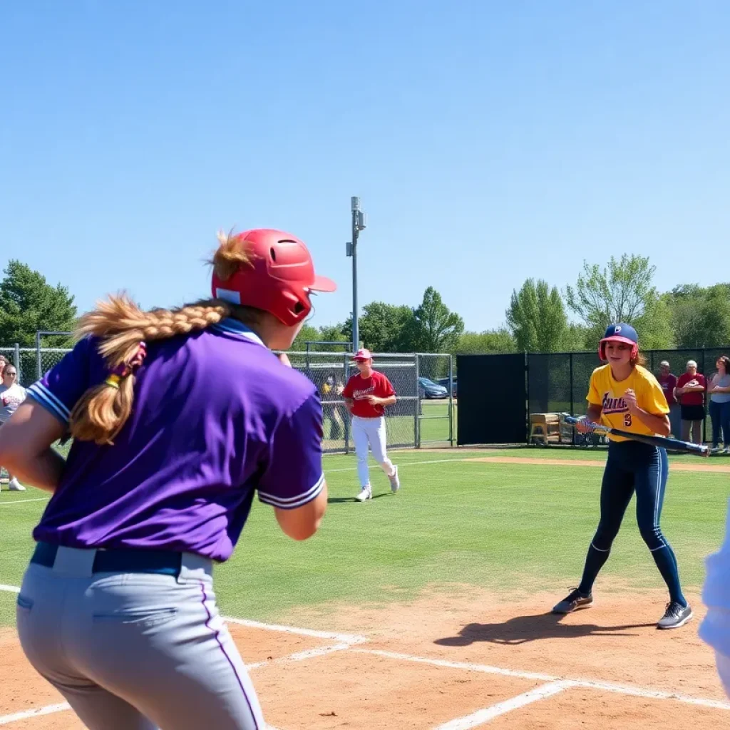 High school softball players in action during playoffs