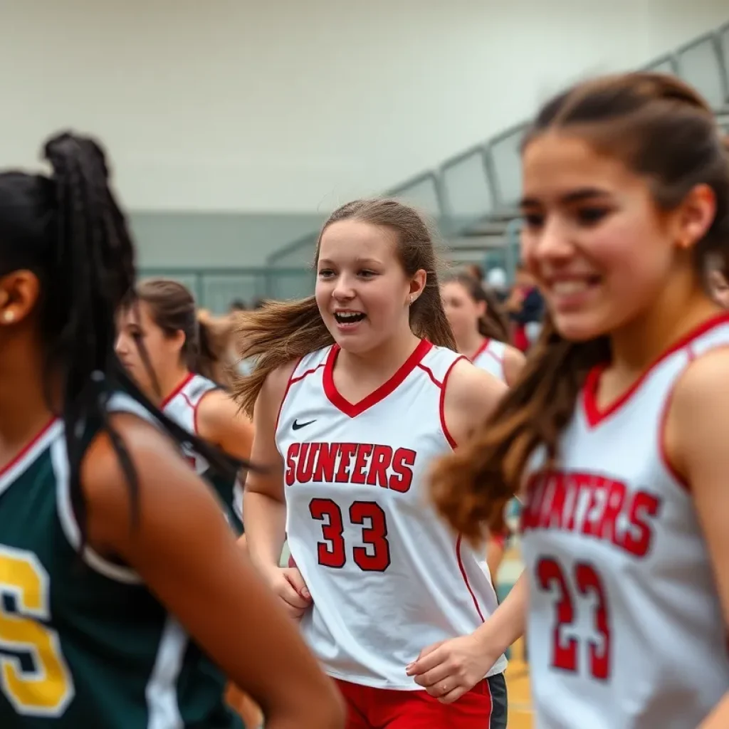 Girls competiting in a high school sports event, promoting inclusivity and teamwork.