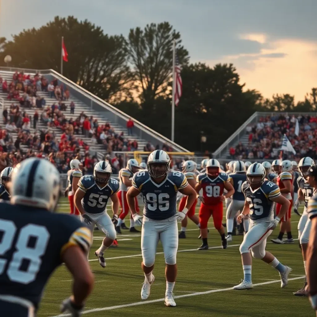 High school football players in a competitive game atmosphere