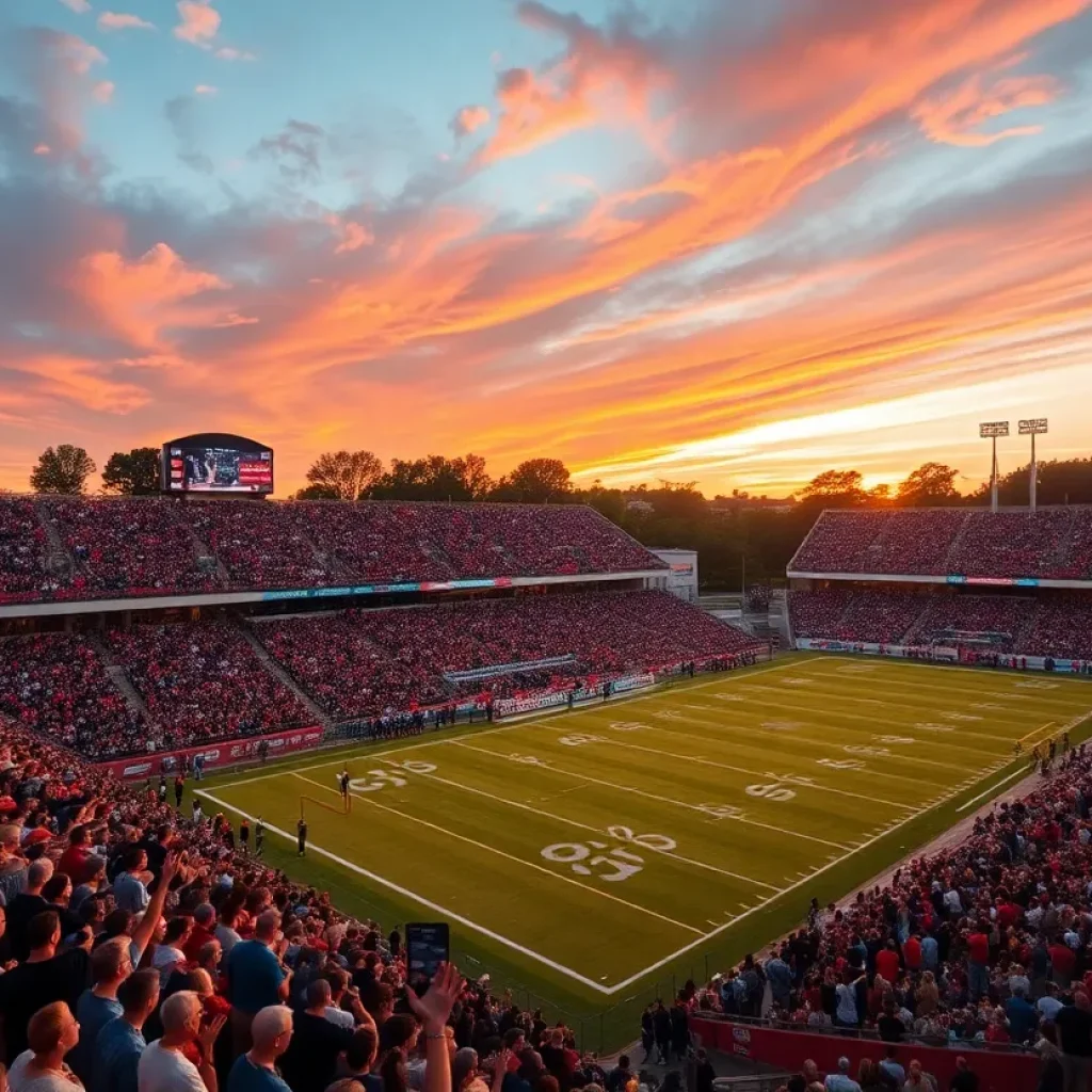 Football field with a cheering crowd supporting their team