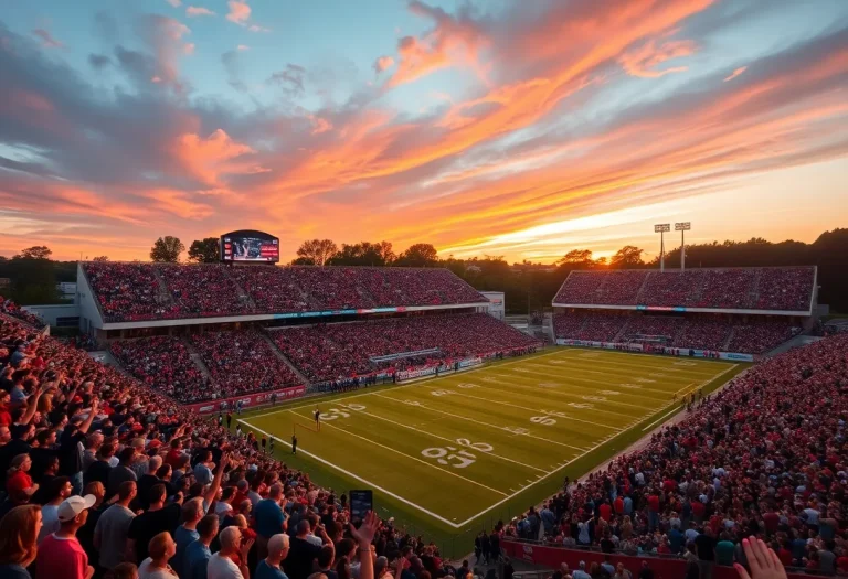 Football field with a cheering crowd supporting their team