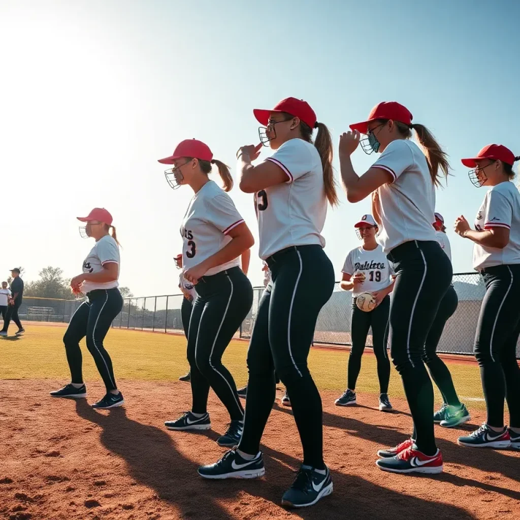 Gretna softball players practicing on the field