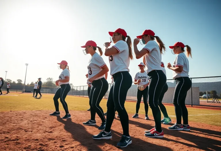 Gretna softball players practicing on the field