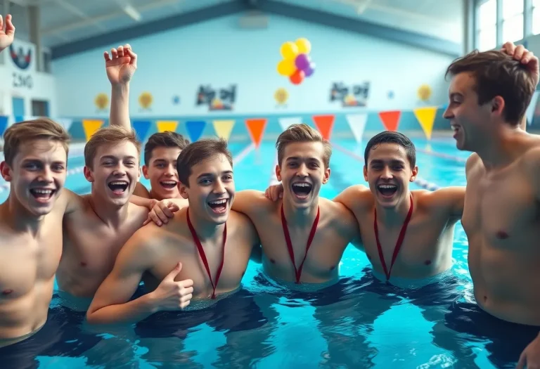 Hammond boys' swimming team celebrating their championship win