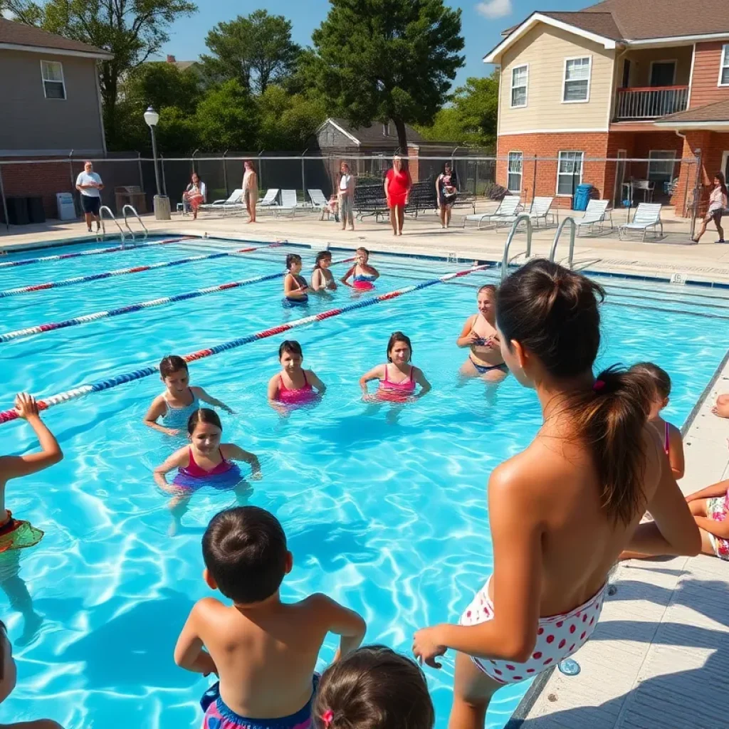 Residents enjoying the reopened Heights High pool in Cleveland Heights