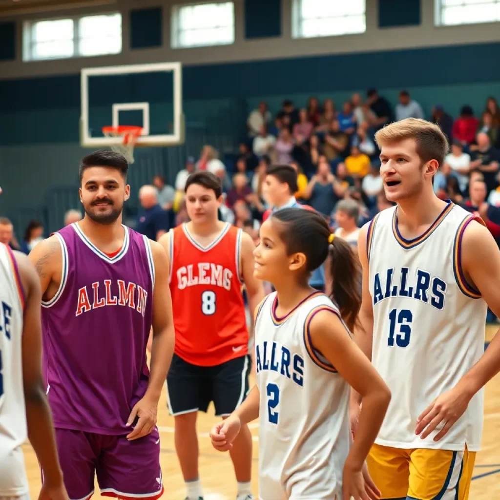 Alumni basketball players in action during the Hernando vs. Horn Lake game