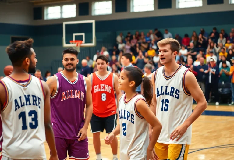 Alumni basketball players in action during the Hernando vs. Horn Lake game