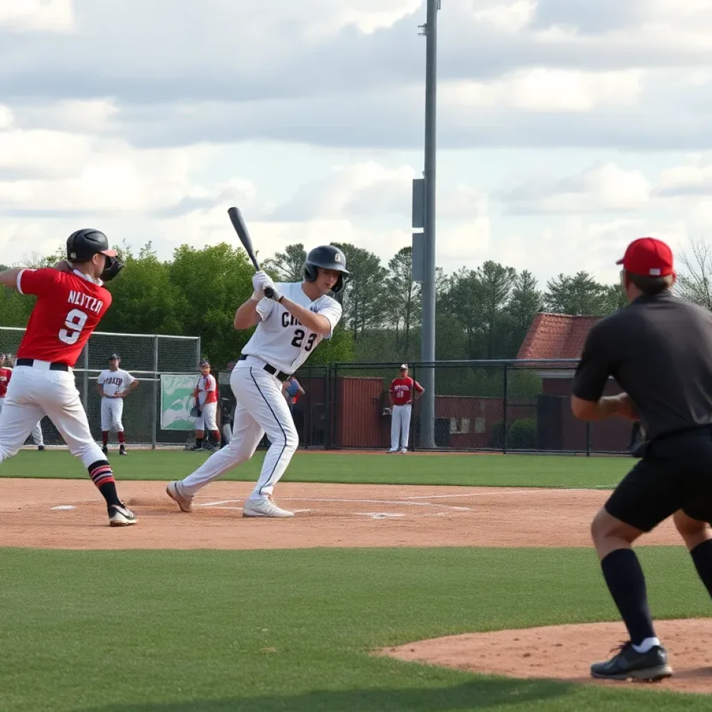 Players competing in a high school baseball game
