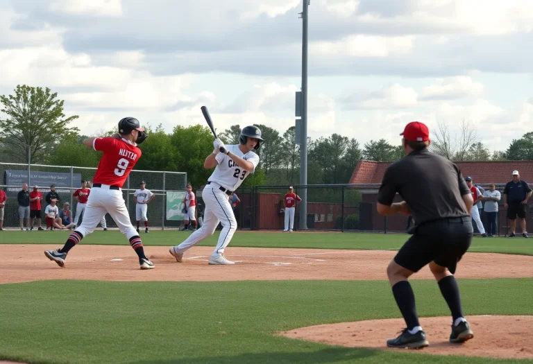 Players competing in a high school baseball game