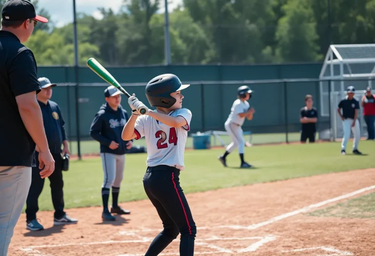 Young players showcasing their baseball skills at a scout event