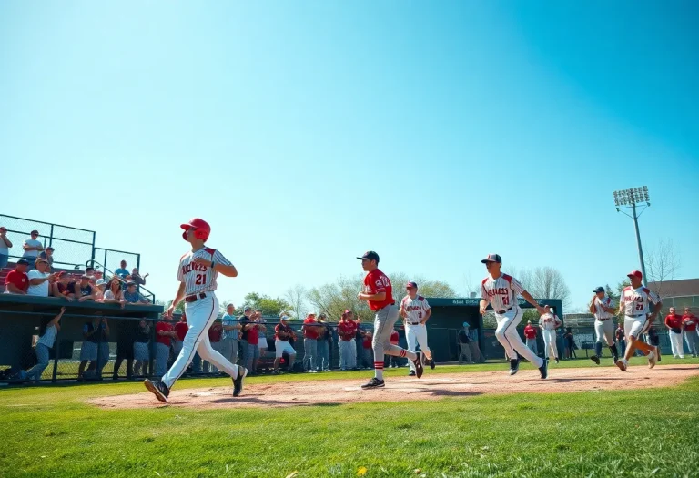High school baseball players competing on the field.