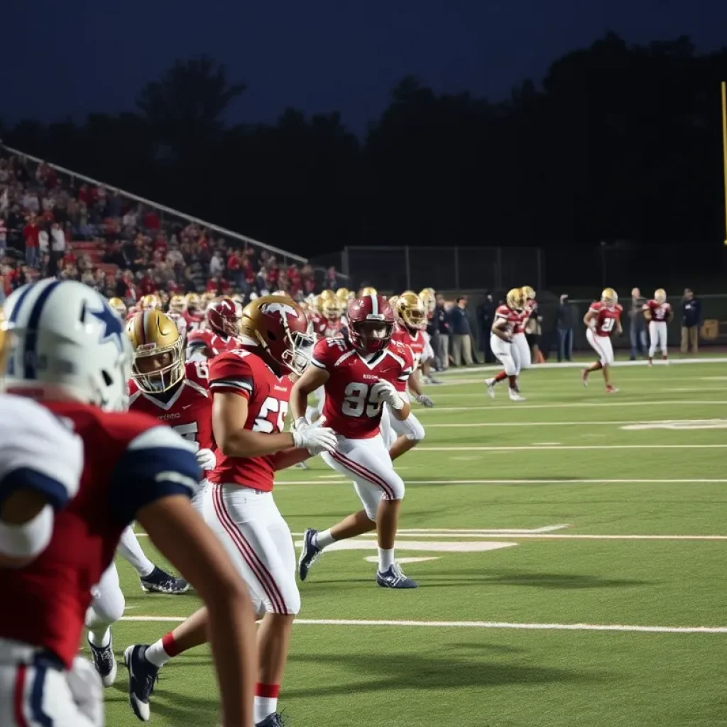 High school football players competing during a game in Los Angeles.