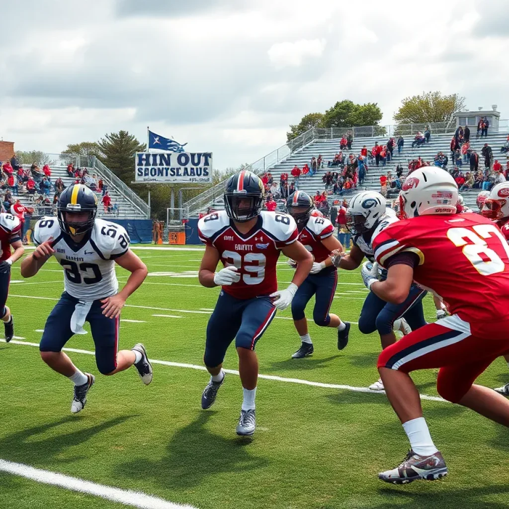 High school football teams playing a match with fans cheering