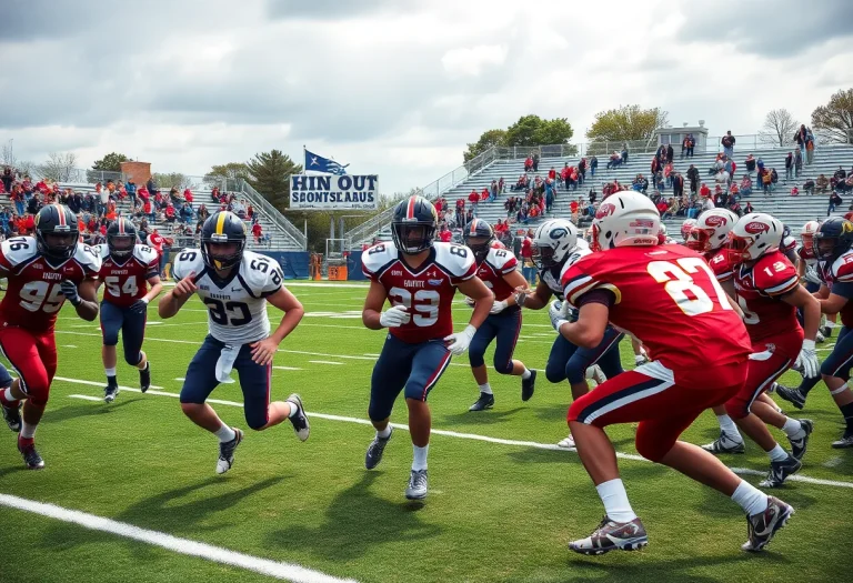 High school football teams playing a match with fans cheering