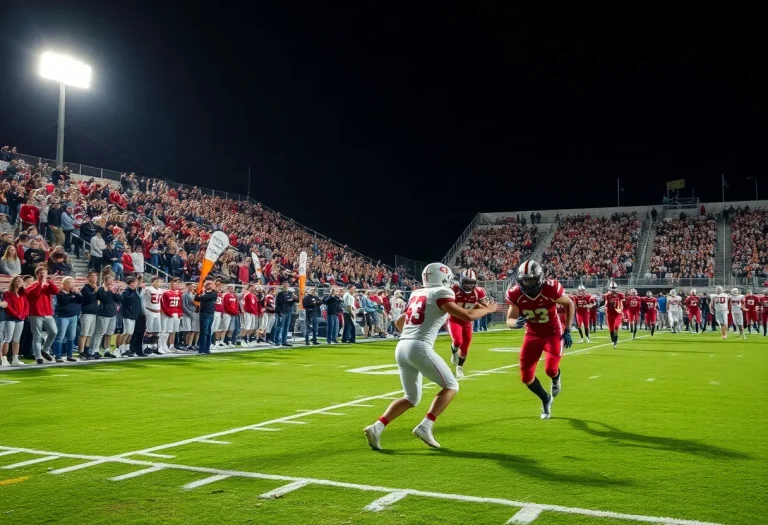Action shot of high school football players during a game