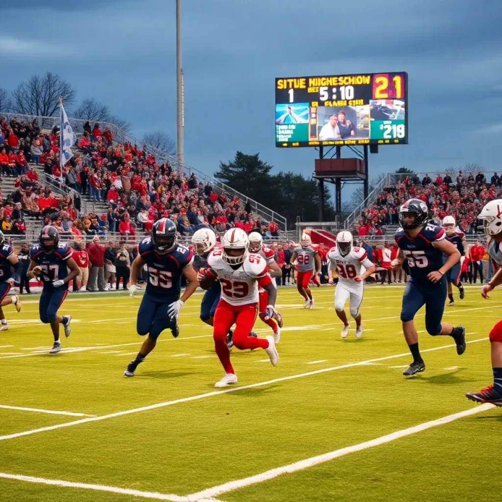 High school football players in a game