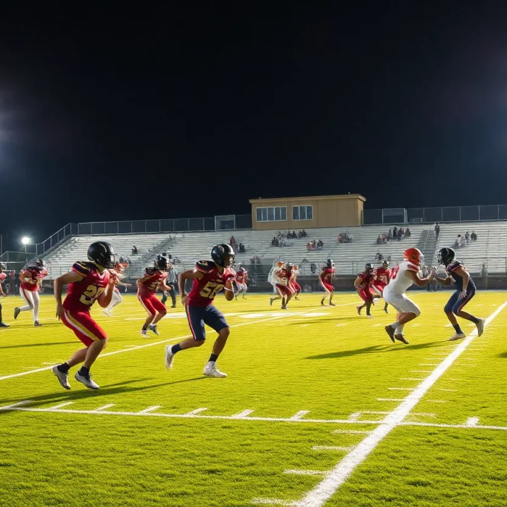 Players engaged in an exciting high school football game