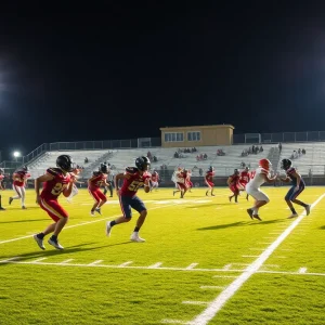 Players engaged in an exciting high school football game