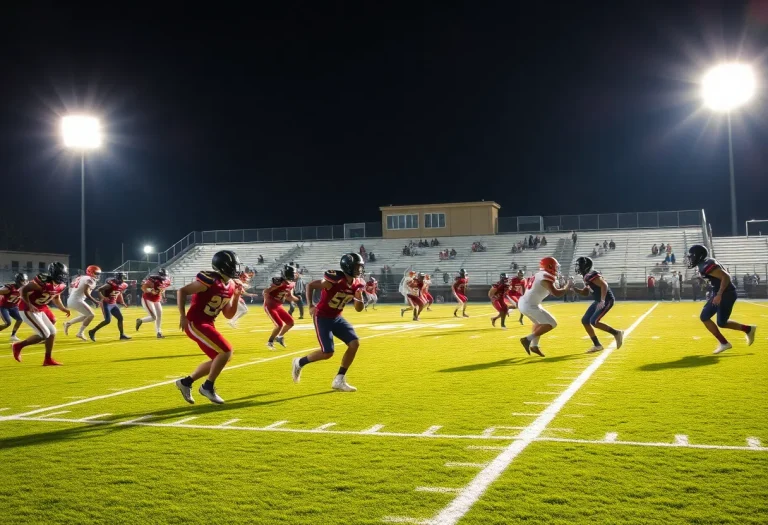 Players engaged in an exciting high school football game