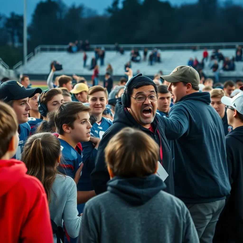 A brawl at a high school football match illustrating unsportsmanlike conduct